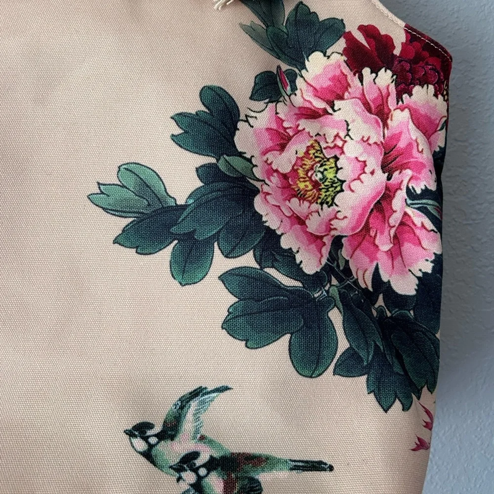 To Go Go Women’s Canvas Bag Rope Handles Flowers and Birds Purse Beach Travel